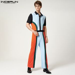 Męskie dżinsy mody Mężczyźni Jumpsuits Patchwork 2023 Lapel z krótkim rękawem guziki streetwearu Casual Rompers wypoczynek kombinezon s5xl inderun 230628