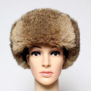 Berets Winter Natural Genuine Fur Hat Handmade Outdoor Real Bomber Fashion Warm Authentic Full Caps