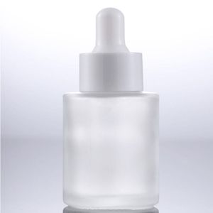 30ml Frosted /Clear /Amber Flat Shoulder Essential Oil Bottles 1OZ Glass Dropper Container for Cosmetics Skin Care Products Obexv