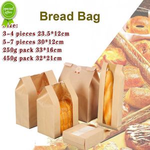 New 5pcs Kraft Paper Bread Packaging Bag Baking Square Bottom Pastry Toast Package Food Storage Bags for Sand Candies Biscuits