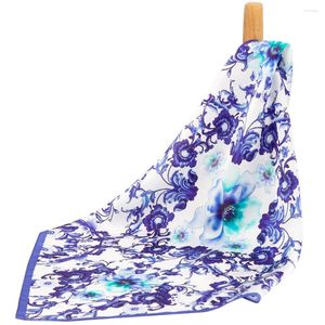 Sciarpe Bandana di seta pura Sciarpa per capelli femminile Fazzoletto di fiori blu cinese classico Top Fazzoletto da taschino per fascia da donna naturale