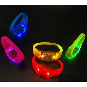 Outros suprimentos para festas festivas Pulseira com brilho de controle de som de led para festas e corridas noturnas - Abs Sile Flashing Lights Digno de presente Drop De Dh0O9