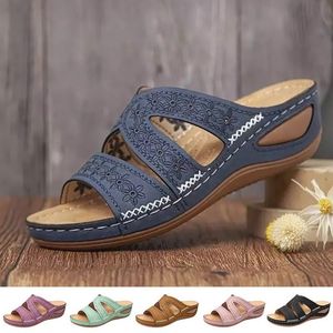 Sandaler Summer Women Wedge Sandaler Premium Orthopedic Open Toe Sandaler Vintage Anti-Slip Leather Casual Female Platform Retro Shoes 230628