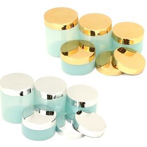 Wide Mouth Bottle Empty Light Blue PET Plastic Hair Wax Pots Shiny Gold Silver Plastic Lid Cosmetic Containers Skincare Cream Jars 250ml 200ml 150ml 120ml 100ml