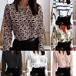 Designer Casual Tops Women Shirts Blouses Fashion V-Neck Long Sleeve Printed Shirt Blouse Autumn Clothing Plus Size 3xl