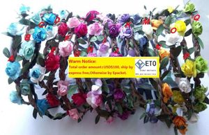 Partihandel bohemisk pannband för kvinnor blommor flätat läder elastiska headwrap för damband olika färger ornament hårband