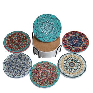 Mats Pads 6Pcs set Colorful Round Ceramic Coaster Coffee Drink Tea Cup Mat Placemat Party Creative Mandala Table Decoration 10cm 230627