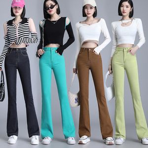 Colored jeans women's new 2023 elastic summer large size spring denim horn pants woman trouser