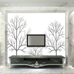 Wallpapers Home Improvement 3D-Tapete für Wände, dekorativer Hintergrund, Malerei, Wald, Schatten, Schwarz-Weiß, klassisches Wandbild