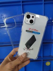 1,5 mm mjuk TPU -stötbeständig fodral för iPhone 15 plus 14 13 12 pro max 11 pro max xr xs max x 8 7 6 anti fall airbag fyra hörn droppe kristall transparent fin hål telefon bakåt hud