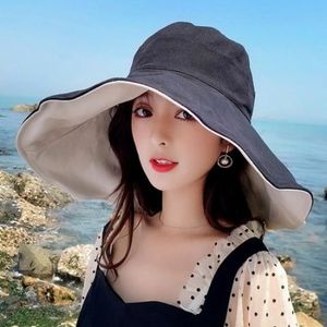 Primavera Estate New Big Wide Brim Women Bucket Hat Tinta unita Pieghevole Protezione UV Outdoor Beach Panama Cap Cappelli da sole