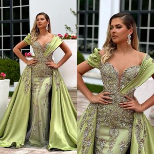 Gorgeous Crystal Prom Dresses Ruffles V Neck Graceful Evening Dress Custom Made Sweep Train Elegant Party Gown