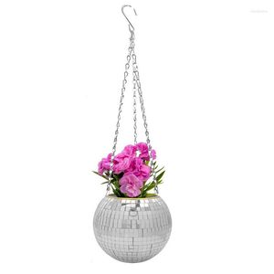 Vaser Disco Ball Flower Pot Hanging Mirror Planter med Chain Garden Decorative Reflective Succulent Pots Retro Home Decor