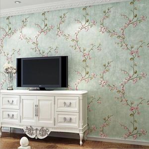 Wallpapers Q QIHANG Vintage Nostalgic Rural Style Small Floral TV Background Bedroom Living Room Non-woven Wallpaper 0.53m 10m 5.3m2