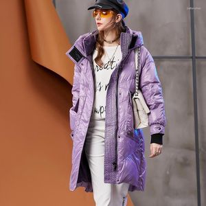 Kvinnors dike rockar Kvinnajacka Parkas Coat Purple Down Cotton Padded för kvinnor över knähuven Winter Loose Cotton Veste Femme