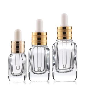 Klare quadratische Flaschen 10 ml 20 ml 40 ml Goldtropfdeckel Essenzölflasche für kosmetische Emulsion Hautpflegeprodukt Vablq