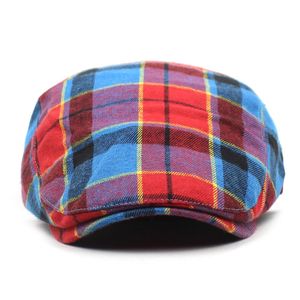 Plaid Cotton Newsboy Caps Men Flat Peaked Cap Women Painter Beret Hats 30