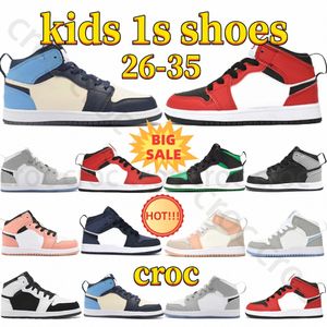 jumpman 1s kids shoes high wolf grey Chicago shadow bred toe white black milan childrens sneaker Boys Girls size 22-35