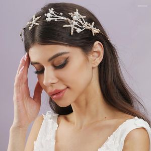 Hair Clips Bride Wedding Accessories Women's Jewelry AccessoriesHand Woven Crystal Headwear Golden Pearl