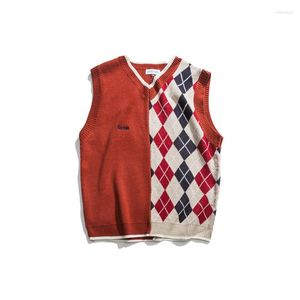 Gilet da uomo giapponese allentato coppia cucita maglione con scollo a V gilet da uomo autunno che tocca il fondo tendenza