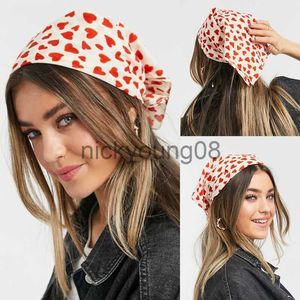 Bandanas Lystfac Heart Print Hair Scarf Women Ribbon Bow Square Headscarf Female Headband Hair Tie Bandana Headwear Hair Accessories X0628