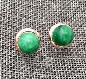 Stud Earrings Natural 10mm Green Jadeite Jade