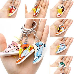 Keychains Lanyards 25 Style Brand Mini Shoes 3D Joint Cartoon Basketball Shoe Keychain Stereoskopisk sneaker Key Chain Top Quality DH6VP