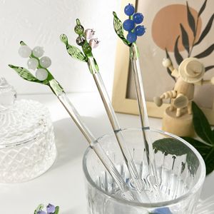 Kaffe Scoops Japanese Style Bell Orchid omrörande Rod Flower Glass Stick Spoon Ins Stirrer Cocktail Tea Mixing Drinkware 230627