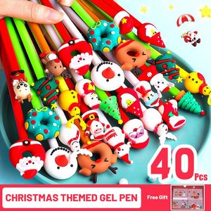 Pennor 40 st/mycket söt julemagen gel penna 0,5 mm svart bläck kawaii julgran älg santa gåva björn pennskolekontor stationär
