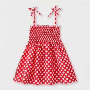 Abiti da ragazza Summer Girls a pois Stampa increspato Abito senza maniche con lacci e imbracatura Abbigliamento per bambini sottile e leggero Vestito estivo da spiaggia per le vacanze