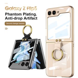 Plating Cases For Samsung Galaxy Z Flip 5 Case Hard Ring Clear Bracket Protection Cover