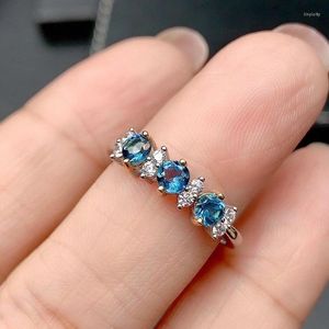 Klusterringar ring naturliga London Blue Topaz S925 Sterling Silver Simple Gemstone Jewelry Lady