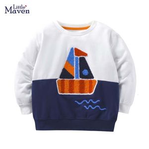 Camisetas Little maven 2023 Bebê Meninos Outono Roupas Casuais Moletom de Algodão com Barco Fashion Tops para Crianças 2 7 anos 230627