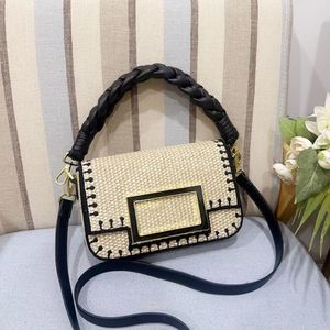 Saco de baguete tecido de ráfia de praia designer trançado bolsas de canudos de ombro elegante carteira de noite alça de couro patchwork bolsa baguetes feminina mais vendida