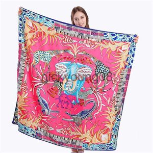 Bandanas Pobing % Twill Silk Square Scarf Animals Print Women Scarves Wrap Giraffe Neckerchief Spanish Foulards Cachecol Large Bandana X0628