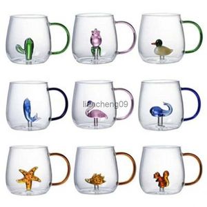 Italy Ichendorf Design Kawaii Glass 3D Animal Cup Gift Glassware Cute Glass Water Whale Bunny Cup Coffee Milk Glass Mug Kids Cup L230620