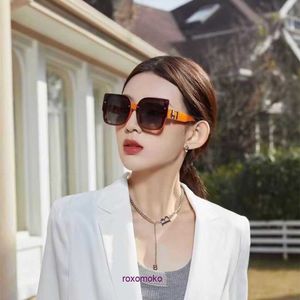 H Letter New Orange Large Frame Women's Korean Version Round Face Slim UV Resistant Sunglasses With Gift Box