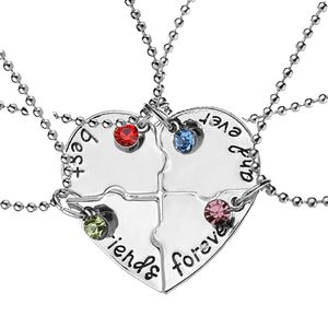 Pendant Necklaces Friends Forever And Ever 4 Pcs Beads Chain Crystal Jigsaw Puzzle Necklace Friendship Jewelry For Friend