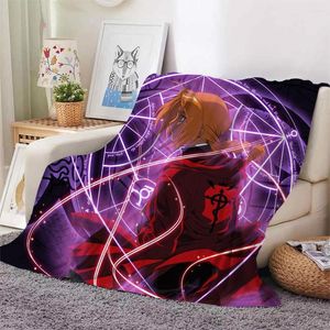 Blankets 200x150cm Fullmetal Alchemist Anime Blanket Cover Soft Plush Warm Flannel Sofa Bed Office Travel Home Boy Girl Adult Gift