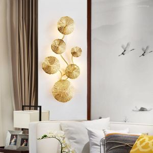 Wall Lamps Modern Gold Leaf Decor For Living Room Bedroom Indoor Copper Sconces Home Mounted Light Fixture