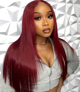 99J Burgundy Straight Lace Wigs Pre Plucked With Baby Hair Glueless Transparent Wine Red Straight Wigs For Black Women