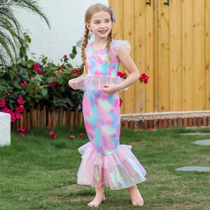 Mermaid Princess Three Piece Suit Girls autumn Iridescence Small Fly Sleeve Split Beauty Fishtail Skirt kids clothing girl suits tutu dress