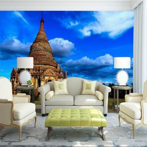 Bakgrundsbilder Commission 3D Bakgrund för väggar Dekorativt väggpapper thailändsk pagod blå himmel syre väggmålning hemförbättring