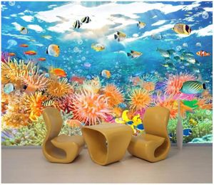 خلفيات مخصصة بو خلفية ثلاثية الأبعاد جداريات حائطية تحت الماء العالم أسماك المناظر البحرية التلفزيون خلفية اللوحة أوراق ديكور المنزل