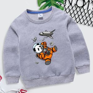 Tshirts Boys 214Year Cartoon Space Panda Astronaut Sweatshirt Long Sleeve Hoodie Pattern Children Tops Kids Clothes Girls 230628