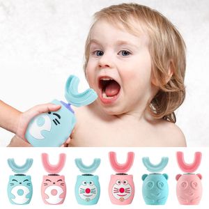 Escova de dentes elétrica infantil silicone 360 graus carregamento automático USB inteligente em forma de U 230627