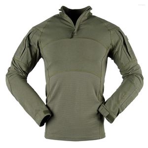 Jaquetas de caça camisa de malha LS manga longa elástica algodão verde militar combate tático para homens