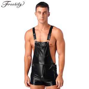 Herren-Jeans, modischer Wet-Look-Overall für Herren, glänzend, metallisch, verstellbare Träger, Hosenträger-Shorts für Party, Club, Pole Dance, Halloween, Festival 230628