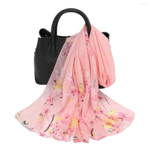 Scarves 2023 Chiffon Flower Printed Silk Women Shawls And Wraps Female Hijab Stoles Dance Beach Towel