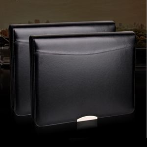 Folder A4 Leather File Folder Zipper Portfolio Briefcase A4 Padfolio Business Manager Bag Ring Binder with Metal Decorative Sheet 448a